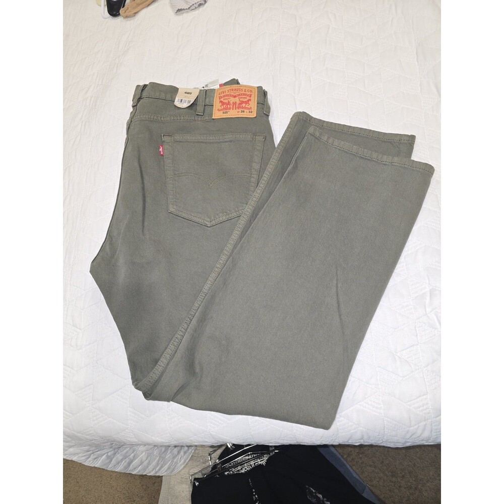 Levi's 505 Regular Fit Jeans Men's 38x32 Olive Green  Stretch Denim NWT $69.50 - Picture 10 of 10